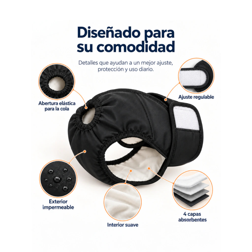 Pañal Absorbente Lavable para Perra · Incontinencia y Celo · Mimos®