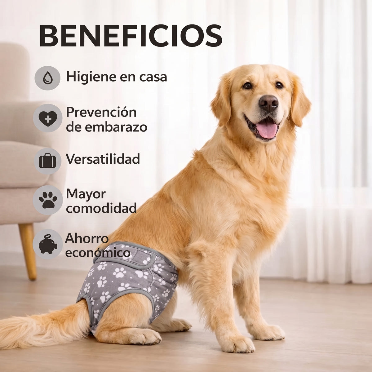 Pañal Absorbente Lavable para Perra · Incontinencia y Celo · Mimos®