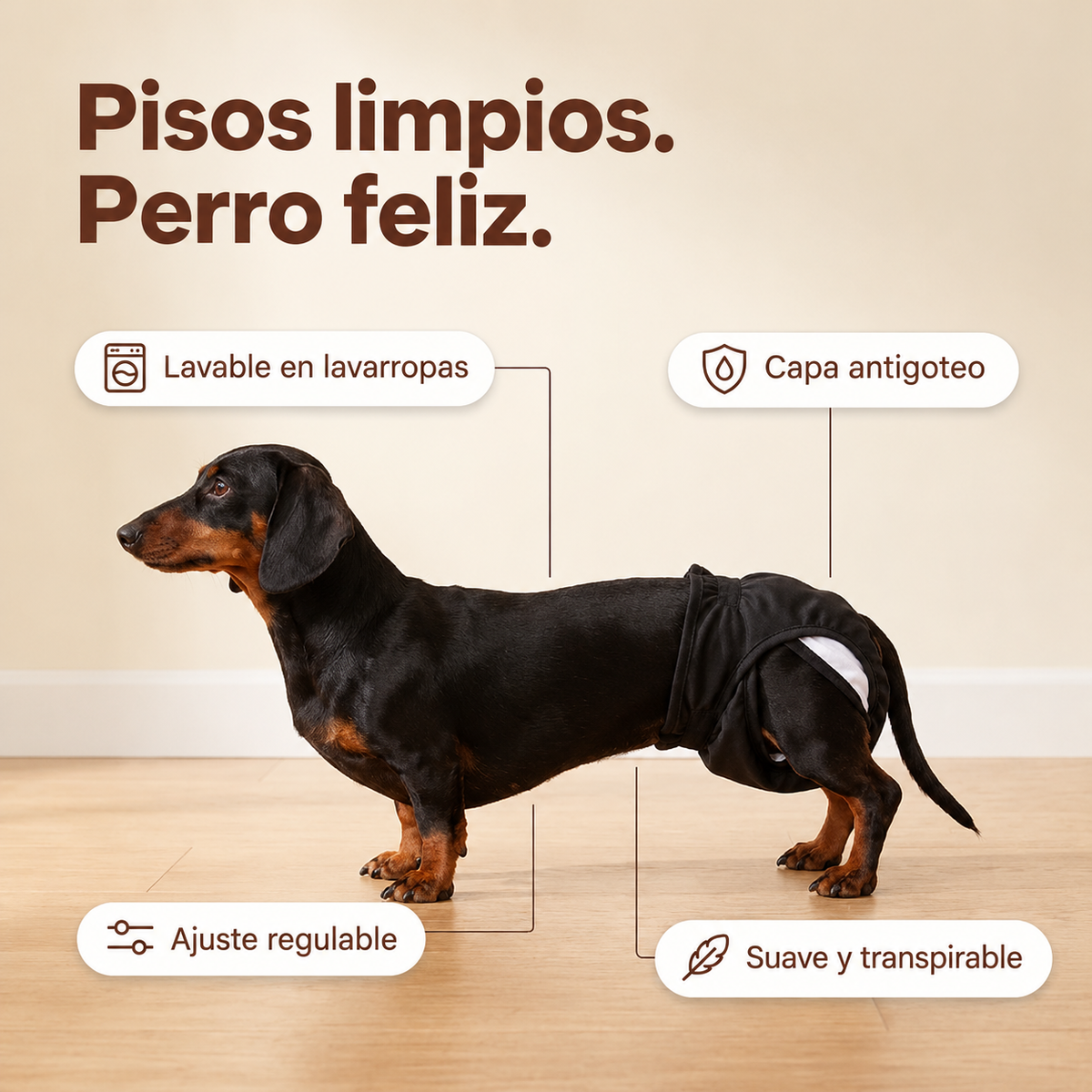 Pañal Absorbente Lavable para Perra · Incontinencia y Celo · Mimos®